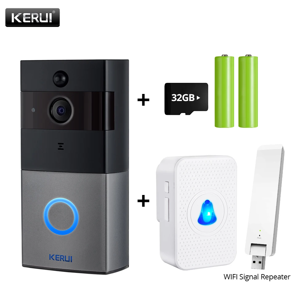 Kit6 KERUI Tuya Smart Life беспроводной WiFi видеодомофон дверной звонок 2MP 1080P телефонный звонок Дверной звонок Домашняя безопасность камера ночного видения - Цвет: Kit6