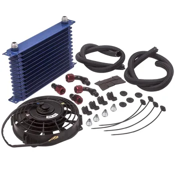 

AN10 Universal 13 Row Engine Trust Oil Cooler + 7" Electric Fan Kit Blue