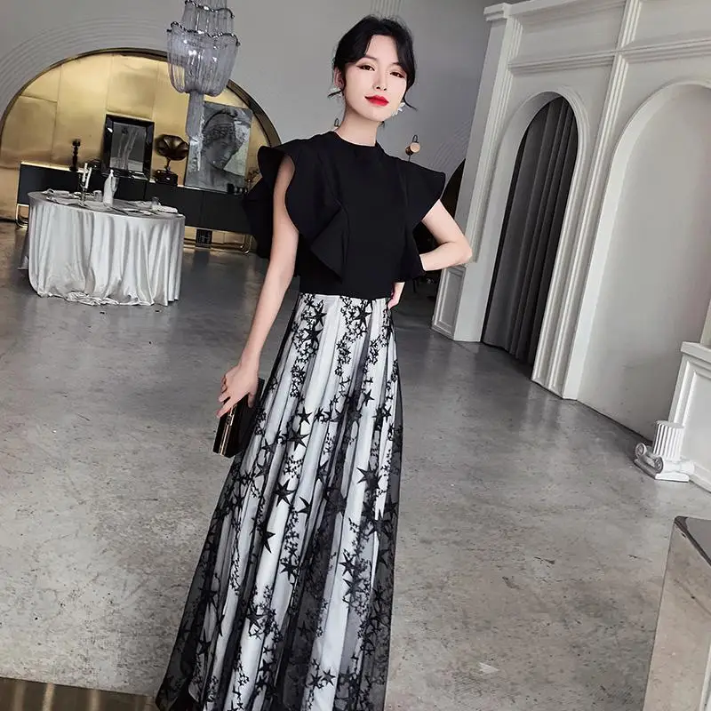 Элегантное Черное женское вечернее платье Cheongsam, сексуальное Сетчатое платье трапециевидной формы с v-образным вырезом и блестками, Осеннее новое платье большого размера 3XL Vestidos Defesta - Цвет: Black 4