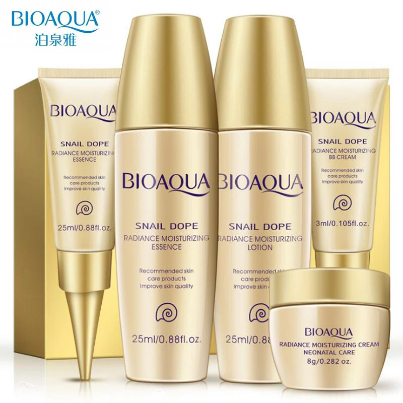 Bioaqua 24K Gold Snail Travel Skin Care Set Anti Aging Wrinkle Essence Eye Cream Toner Facial Cleanser With BB |
