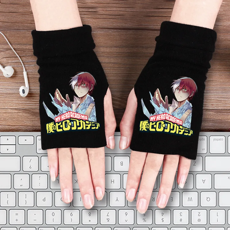 Мультфильм Аниме перчатки Lovelive My Hero Academy Токийский Гуль Natsume Yuujinchou Onmyoji Gintama зимние теплые Половина перчатки хлопок милые - Цвет: 3