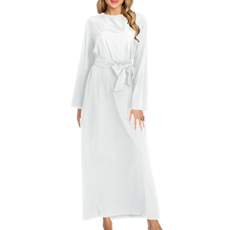 

Plain Color Abaya Dubai Dress 2020 Casual Sashes Long Abayas Islamic Clothes for Women Ramadan Dresses
