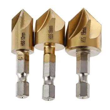 

3 PCS Countersink Drill Bit Set 1/4 "Hex Shank HSS Hout Afkanten Cutter Afschuining 12/16/19mm Verzinkboor Boor Cutter Chamfer