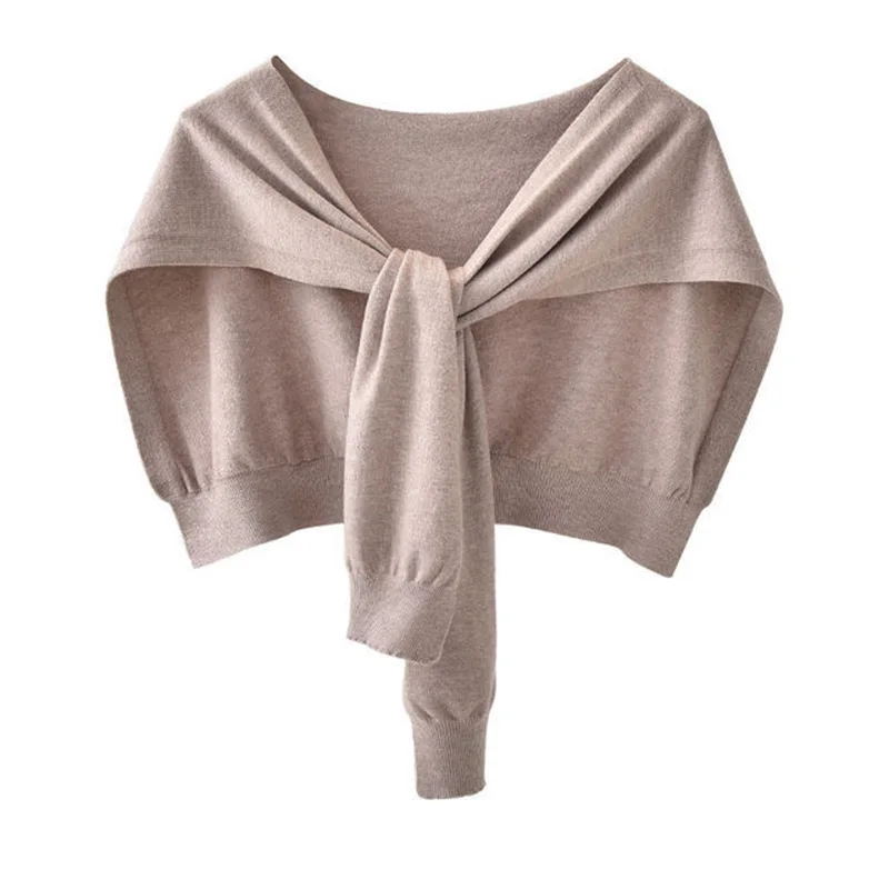 Korean Woman\'s Neck Guard Fake Collar Scarve Cashmere Warm Knitted Shawl Winter Wool Blouse Shoulders Cape Knotted Scarf Q36