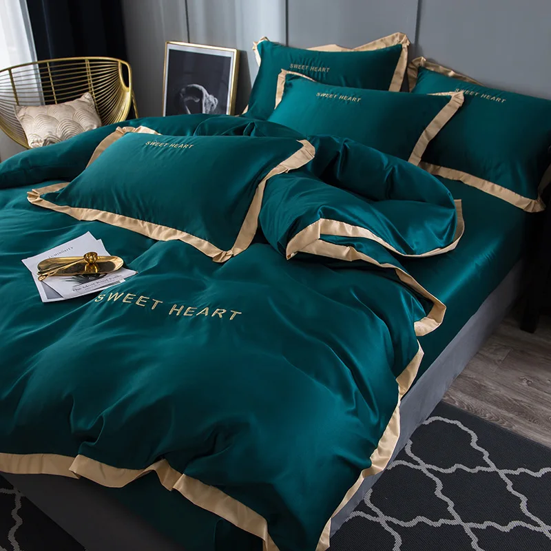 Домашний текстиль, комплекты постельного белья для взрослых, Комплект постельного белья, белый, синий, зеленый, розовый, пододеяльник, пододеяльник, краткое постельное белье, одеяло - Цвет: Green
