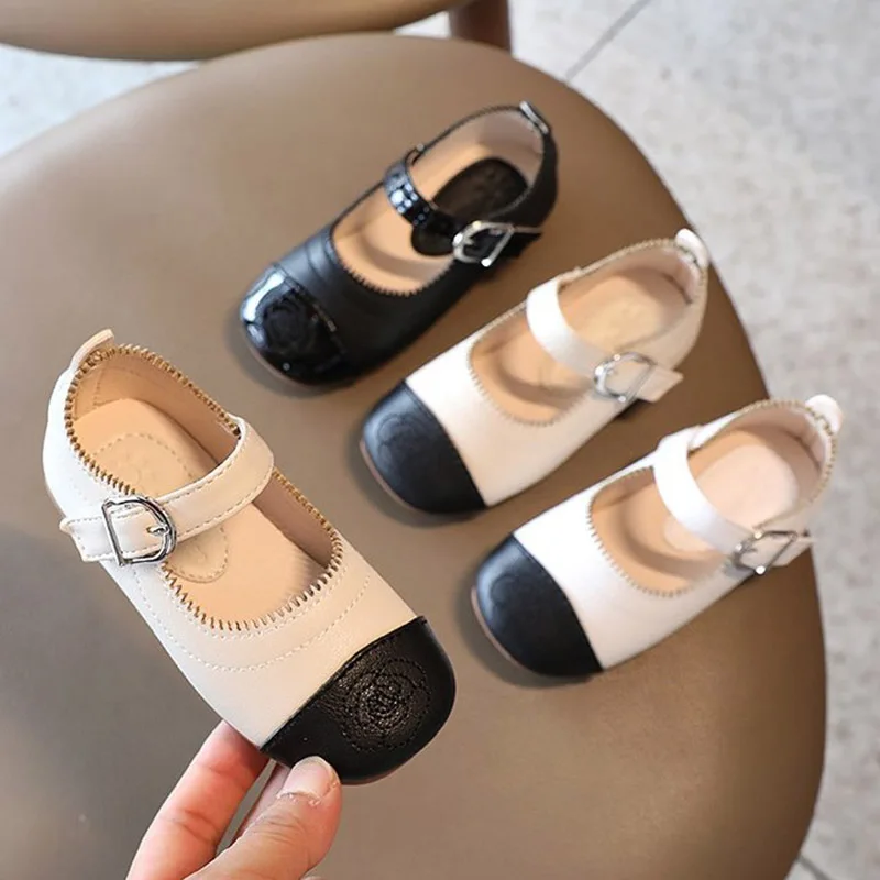 Spring Autumn Girls Shoes Black White Patchwork Leather Kids Flats Children Mary Janes Baby Princess Shoe Toddlers |