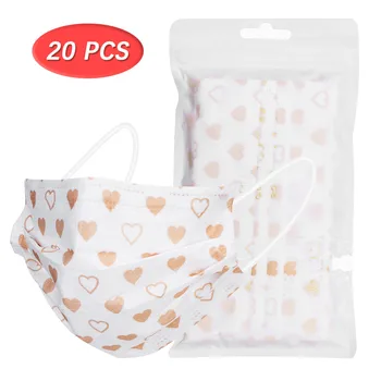 

20PC Love Printing Disposable Face Mask Anti Dust Personal Mask 3Ply Ear Loop Dustproof Facial Protective Cover Masks Mascarilla