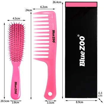 

Bluezoo Wide Tooth Heat-Resistant Anti-Static Hairdressing Comb Rose-Red Pink Tangle Teezer + Massage Comb 2-Piece Suit 10