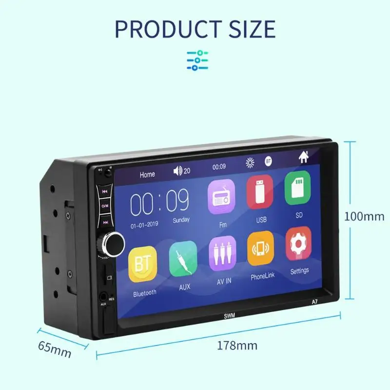 SWM A7 двойной 2 DIN стерео 7 дюймов сенсорный экран Bluetooth AUX U диск радио в тире головное устройство