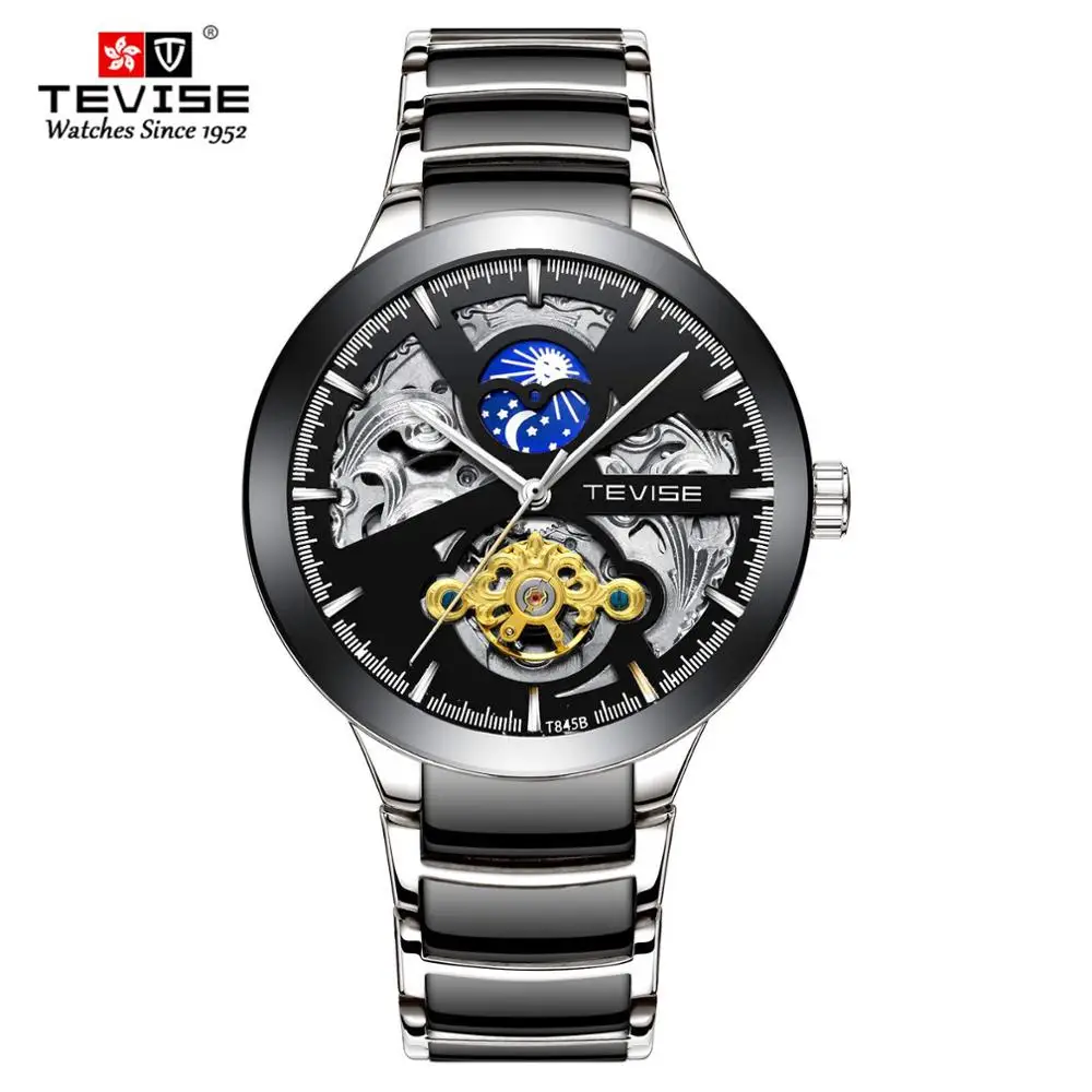 

TEVISE Mens Automatic Watch Fashion Men Moon Phase Mechanical Watches Self Winding Tourbillon Male Wristwatch Relogio Masculino