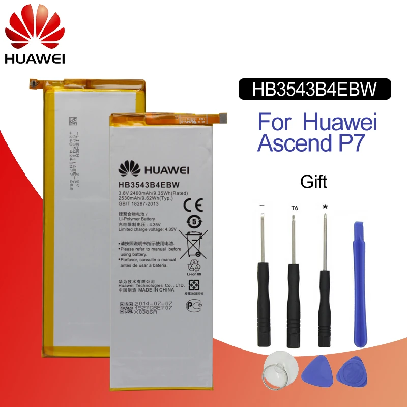Hua Wei аккумулятор для телефона HB3543B4EBW для huawei Ascend P7 L07 L09 L00 L10 L05 L11 Сменные Аккумуляторы 2460 мАч+ Инструменты