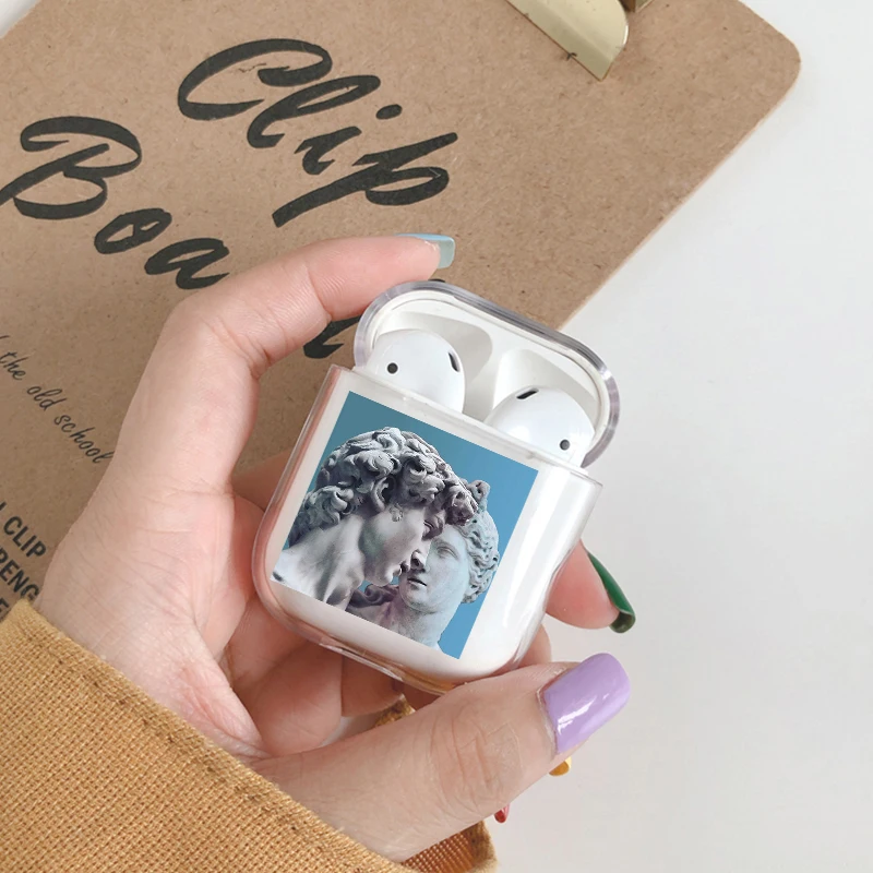 Прозрачный милый чехол для Apple airpods чехол Крышка смешное Искусство Статуя Bluetooth наушники чехол для Airpods наушники мягкий чехол