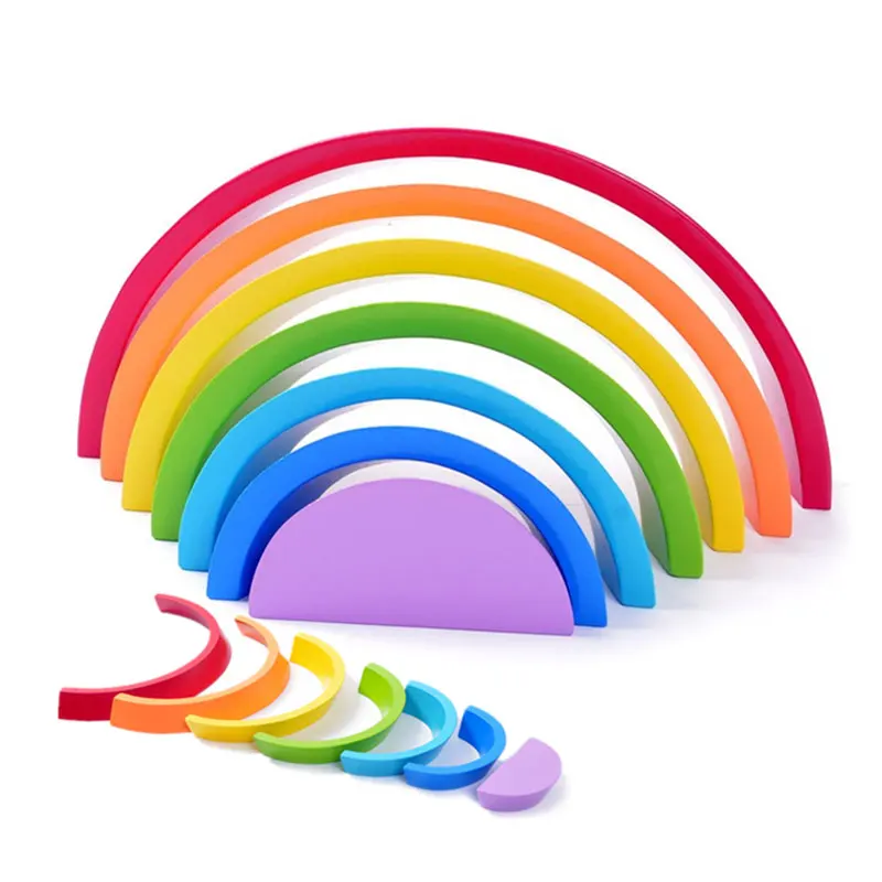 Montessori Wooden Rainbow Puzzle Colored Arch Bridge Assemble / educational / Toy Building Blocks Set Shapes Sorting Preschool