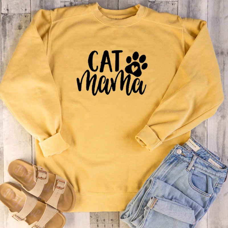 Кошка Толстовка Mama Для женщин обувь в форме лап животных; графический пуловер свитеры с длинным рукавом в стиле Харадзюку Толстовка Осенняя одежда Kawaii Топы дропшиппинг