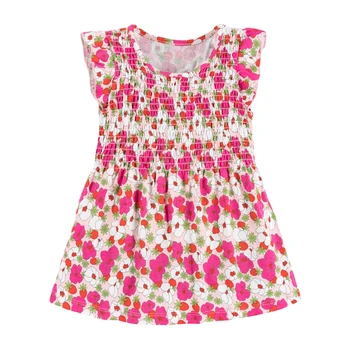 

Little Maven New Summer Children Floral Printed Red Blue Smock O-neck Girls 2-7yrs Flare Sleeve Cotton Knitted Princess Dresses