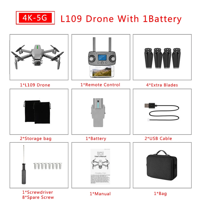 L109/L109-S1 Радиоуправляемый Дрон gps 4K HD камера 5G wifi FPV складной селфи Дрон Профессиональный Квадрокоптер с дистанционным управлением на расстоянии 1000 м - Цвет: L109 4K bag 1B