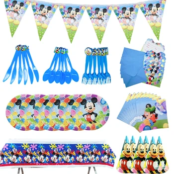 

48pc Mickey Mouse Children's Theme Birthday Party Arrangement Decorative Napkin Banner Tablecloth Disposable Party Supplies