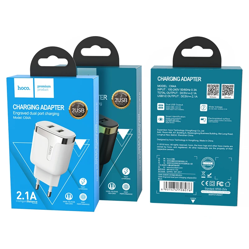HOCO C64A 21 шт./лот 5 в 2.1A USB зарядное устройство для iPhone 11 Xs Max ЕС вилка настенное зарядное устройство адаптер для samsung Xiaomi huawei