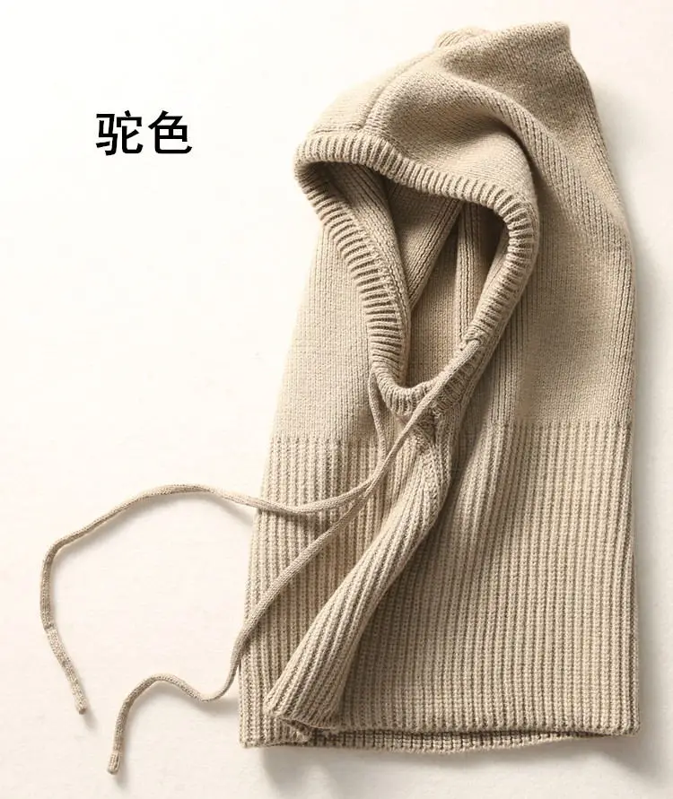 Camel Кашемировая шапка и ожерелье, вязаная шапка, защита ушей, головной убор, толстое и теплое ожерелье - Цвет: Camel