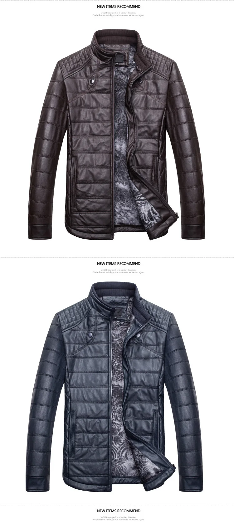 Men's PU Leather AliExpress Hot Selling Machine Line Plaid plus Velvet Soft Leather Jacket Motorcycle Jacket Men's