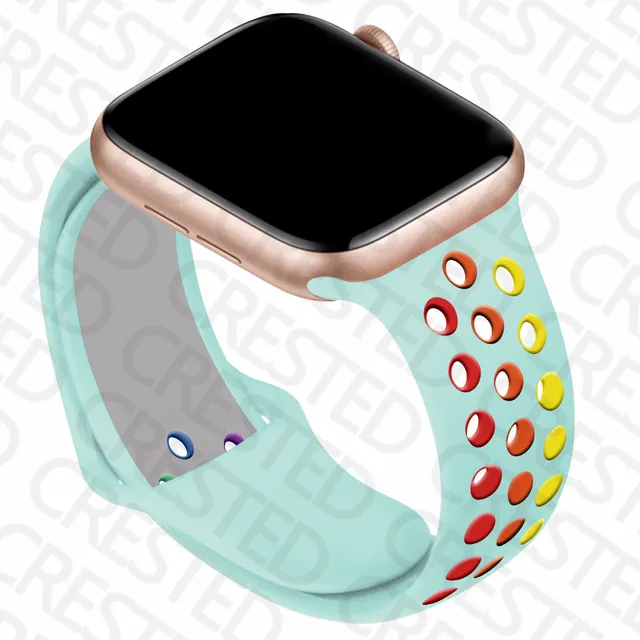 Silicone Strap For Apple Watch band 44mm 40mm iWatch 38mm 42mm Smartwatch watchband Bracelet Apple Watch 6 SE 5 4 3 Accessories Rainbow-turquoise 55