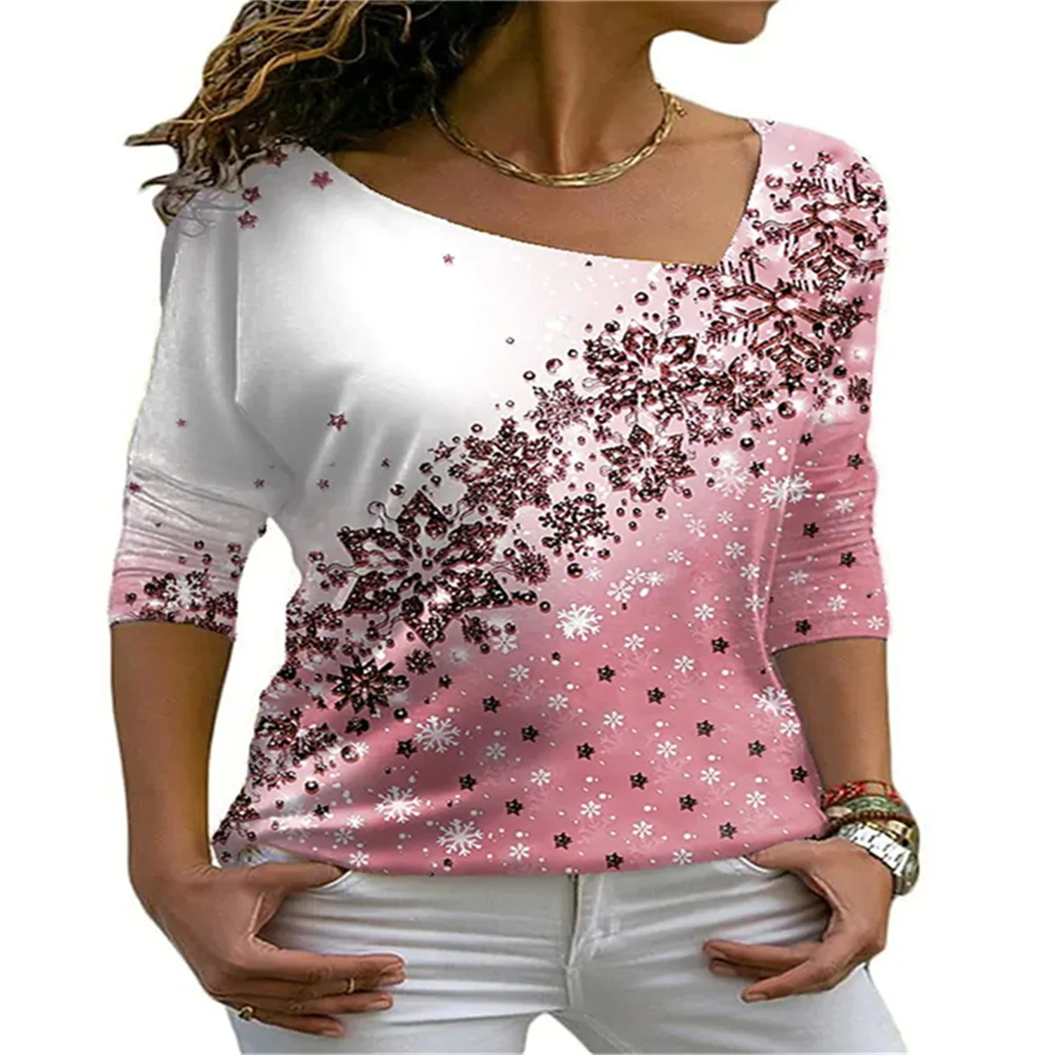 

Temperament Multicolor Women's 3D Printing Flower Pattern Pattern Shirt V-neck Long Sleeve Stylish Self-Cultivation Pullover
