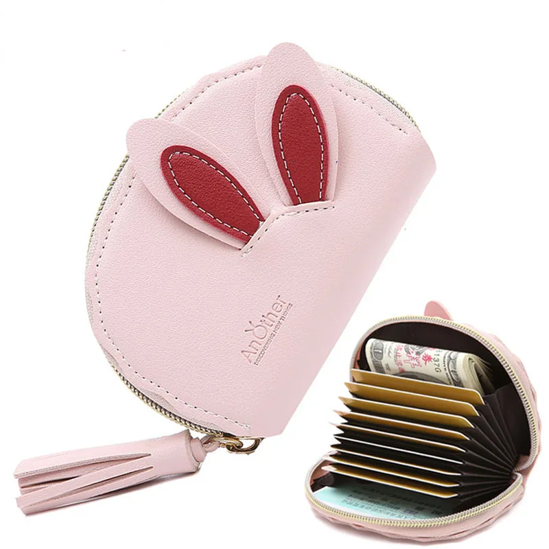 rabbit pink JANE'S кожаный женский функциональный держатель для карт чехол для ID кредитных карт Обложка для паспорта кисточка карты Кошелек Сумка для документов Carteira Mujer девушка - Цвет: rabbit pink