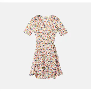 

New Summer Floral Print Dress Women V Neck Short Sleeve Mini Dress Casual Female Clothing