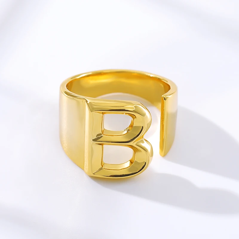 

A-Z Initial Letter Wide Rings For Women Men Gold Color Open Male Female Knuckle Ring Fashion Engagement Wedding Party Jewelry