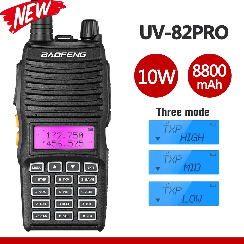 Barato Baofeng-walkie-talkie de doble banda, UV-82Pro, 136-174 y 400-520MHz, potencia máxima de 10w, 30km de largo alcance, 8800mAh, triple potencia de 10W/5W/1W, actualización de UV-82 NRwoeKNqGaw