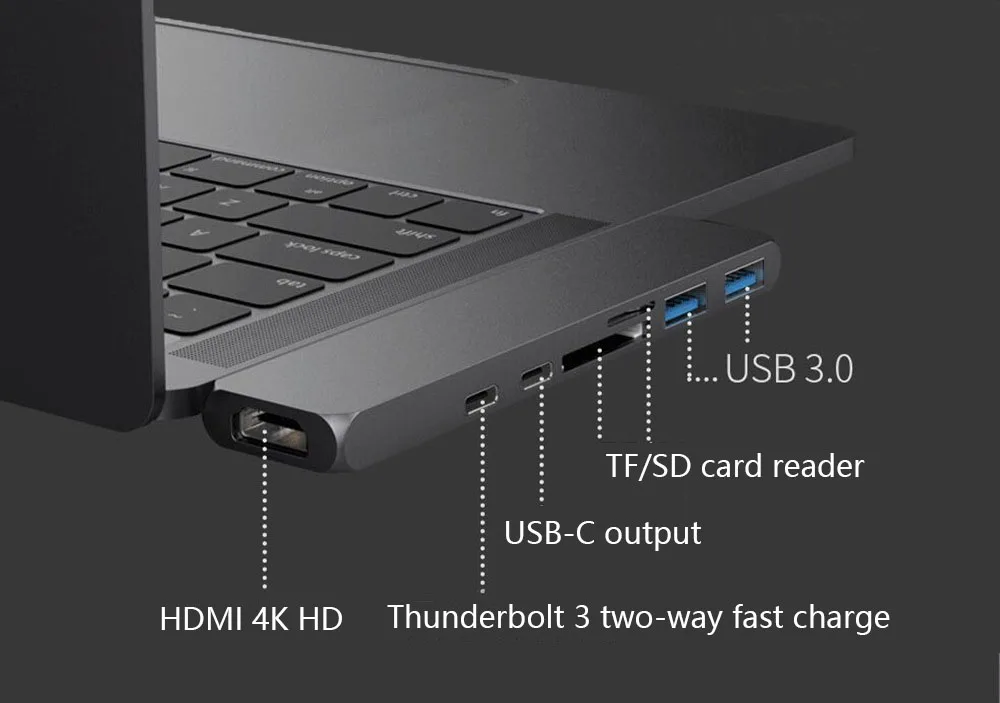 USB 3,1 Dual type-C к USB3.0 хаб+ SD/TF кард-ридер+ USB-C данных+ USB-C интерфейс Thunderbolt 3(Thunderbolt3)+ HDMI 4K для MacBook