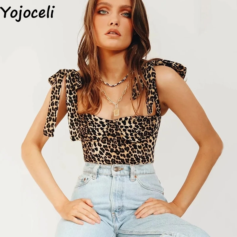Yojoceli, сексуальный, крутой, Леопардовый принт, бант, женский короткий топ, летний, элегантный, на каждый день, Топики, пляжные, милые, модные, женские топы