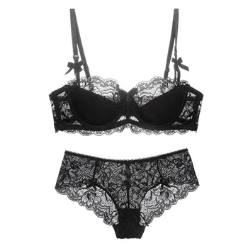 

4 Color Ladies Sexy Lace Underwear 3/4 Cup Seamless Gather Bra Women's Bra + Panties Underwear Set