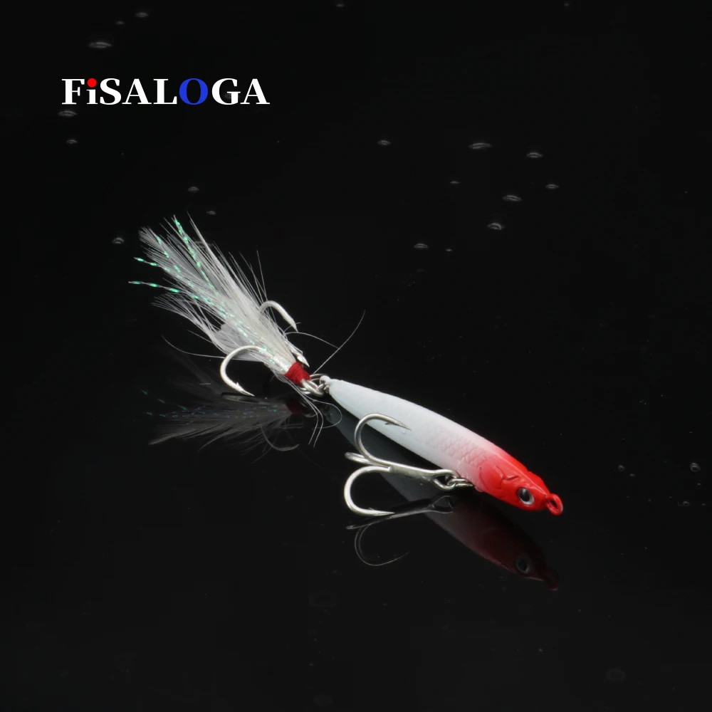 Metal Jigs Pilker Lures 16.5g 21.5g Lead Baits Feather Fishing Slow Jigging FiSALOGA Tuna Trout Gift Bar Lure 2 VMC Treble Hooks - Color: Color E