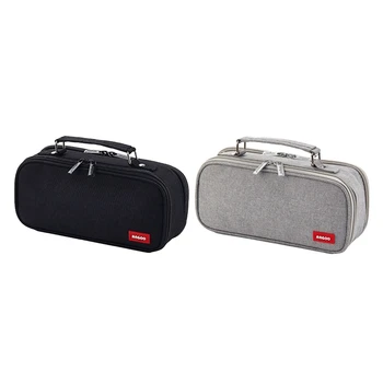 

Angoo 2Pcs Pencil Case Canvas Double Layer Large Capacity Kawaii School Supplies Pen Box - Grey & Black