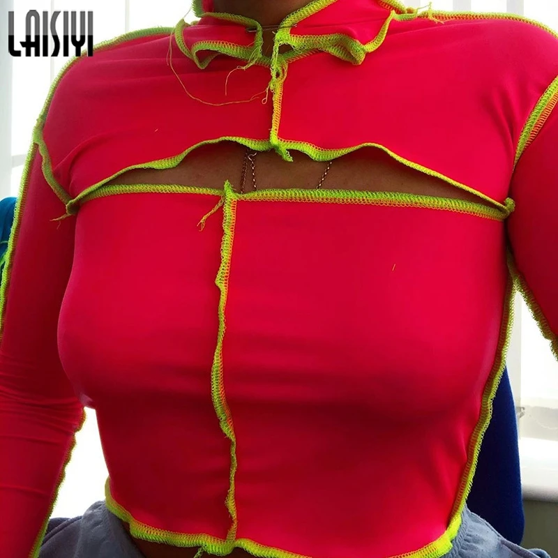 Женский укороченный топ водолазка LAISIYI с вырезами модная Осенняя облегающая