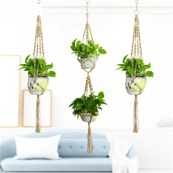 

3pcs Vintage macrame plant flower hanger doublelayer flower pot hanging hook Holder Lifting Hanging Baske home Garden Decoration