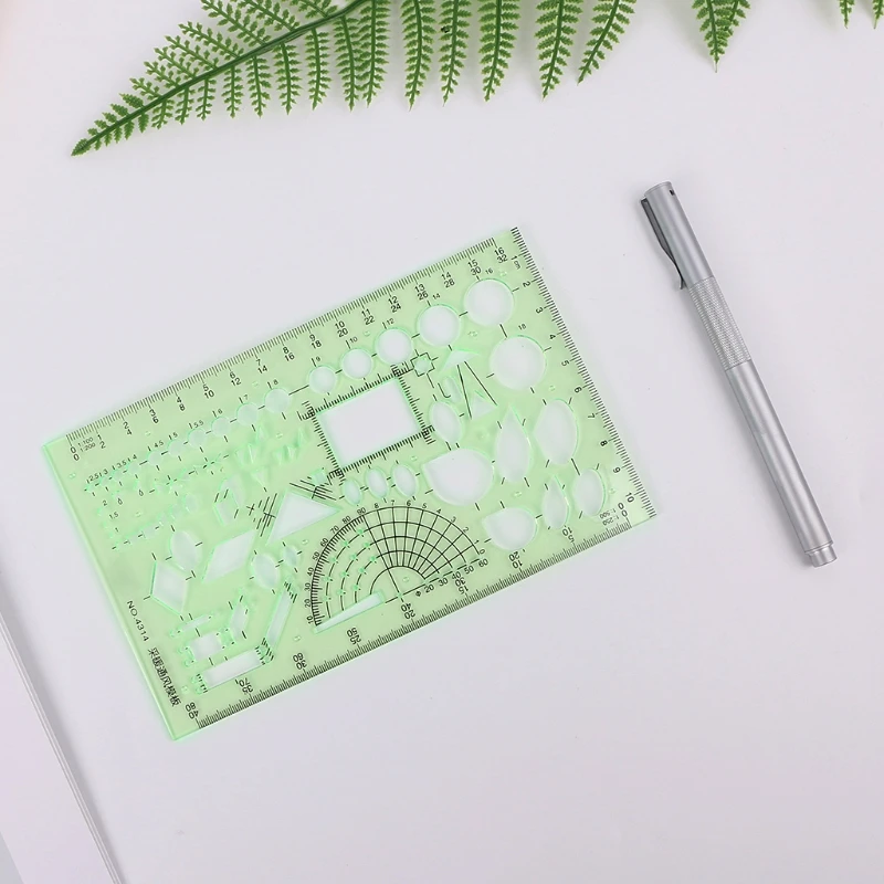 Plastic Ruler Rectangle Circle Shape Geometric Drawing Template Ruler Student Stationery School Accessories