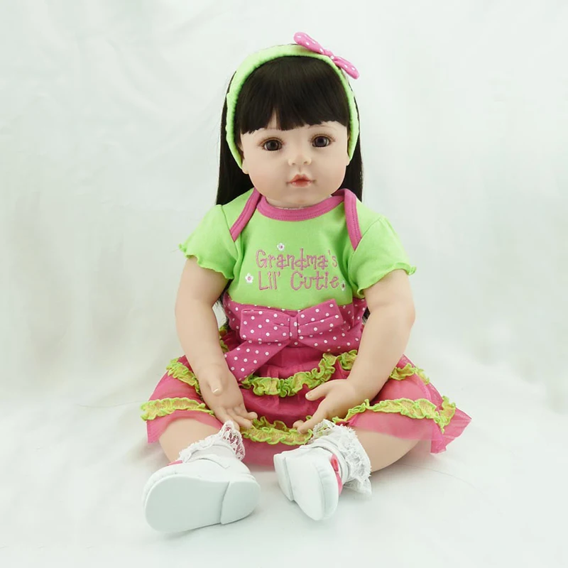 58 см Reborn Baby Doll игрушка мягкая силиконовая принцесса платье ткань тело черные длинные волосы Реалистичная новорожденная Кукла Малыш детская игрушка