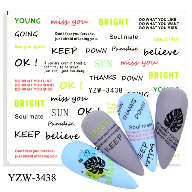 Colorful Face Flower Stickers Nail Stickers Transfer Nails Water Decal Nail Decals Leaf Sticker Series Watermark Nails Geometric YZW-3438