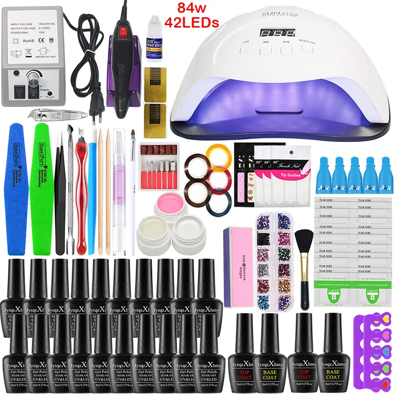 

NaIl set manicure extensions brush tools gel acrylic varnish 20/10 colors 24/54/84W LED UV lamp dry professional Manicure set