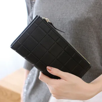 

Women's Wallet Long Japanese and Korean Version Folding Double Zipper Buckle Multifunctional Plaid Wallet Wallet Clutch