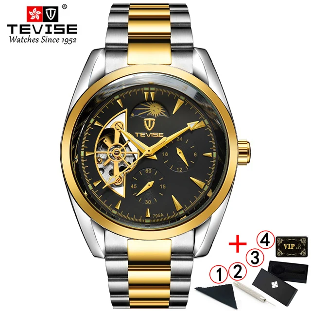 slv-gold-black-box Tevise мужские часы Топ бренд класса люкс мужские механические часы автоматические нержавеющая сталь золотые мужские часы Relogio Masculino - Цвет: slv-gold-black-box