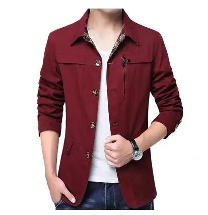 5 Мужская куртка 4XL Повседневная однотонная мужская верхняя одежда Slim Fit хаки армейский хлопок мужской пиджак брендовая одежда SA220 - Цвет: 5