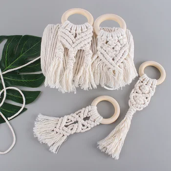 

4pcs Teeth Grinding Toy Hand Grasp Toy Infant Teether Tassel Wood Grinder for Toddler Baby Infant Newborn