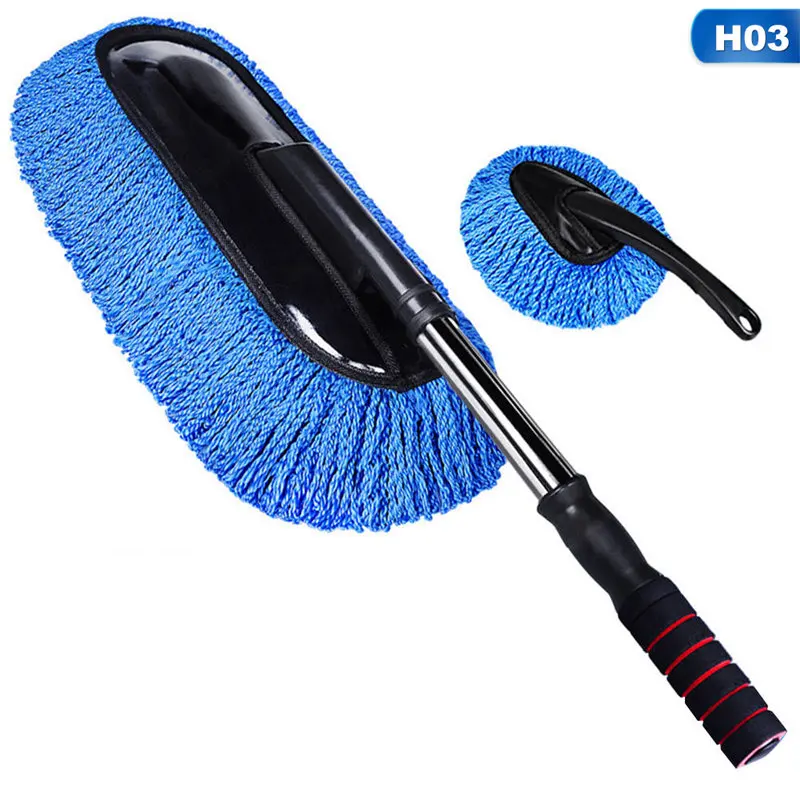 H03 Полотенце из микрофибры для чистки машины Щетка авто окно Duster Выдвижная нержавеющая стальная длинная ручка восковый порошок моющийся Drag восковая шайба - Цвет: H03