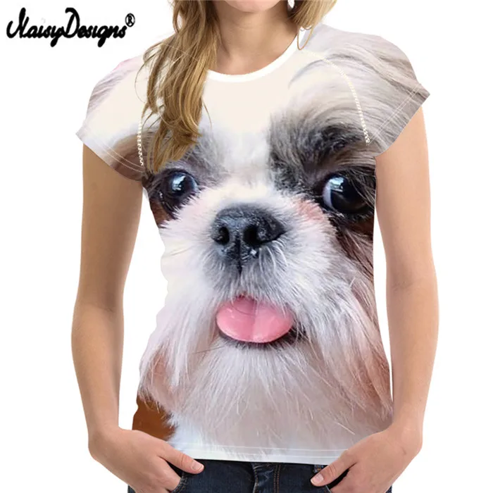 Женская футболка Топ Shih Tzu Dog с круглым вырезом, футболка, дышащая одежда ummer, Прямая поставка,, Col Roul Femme - Цвет: LMF1245BV