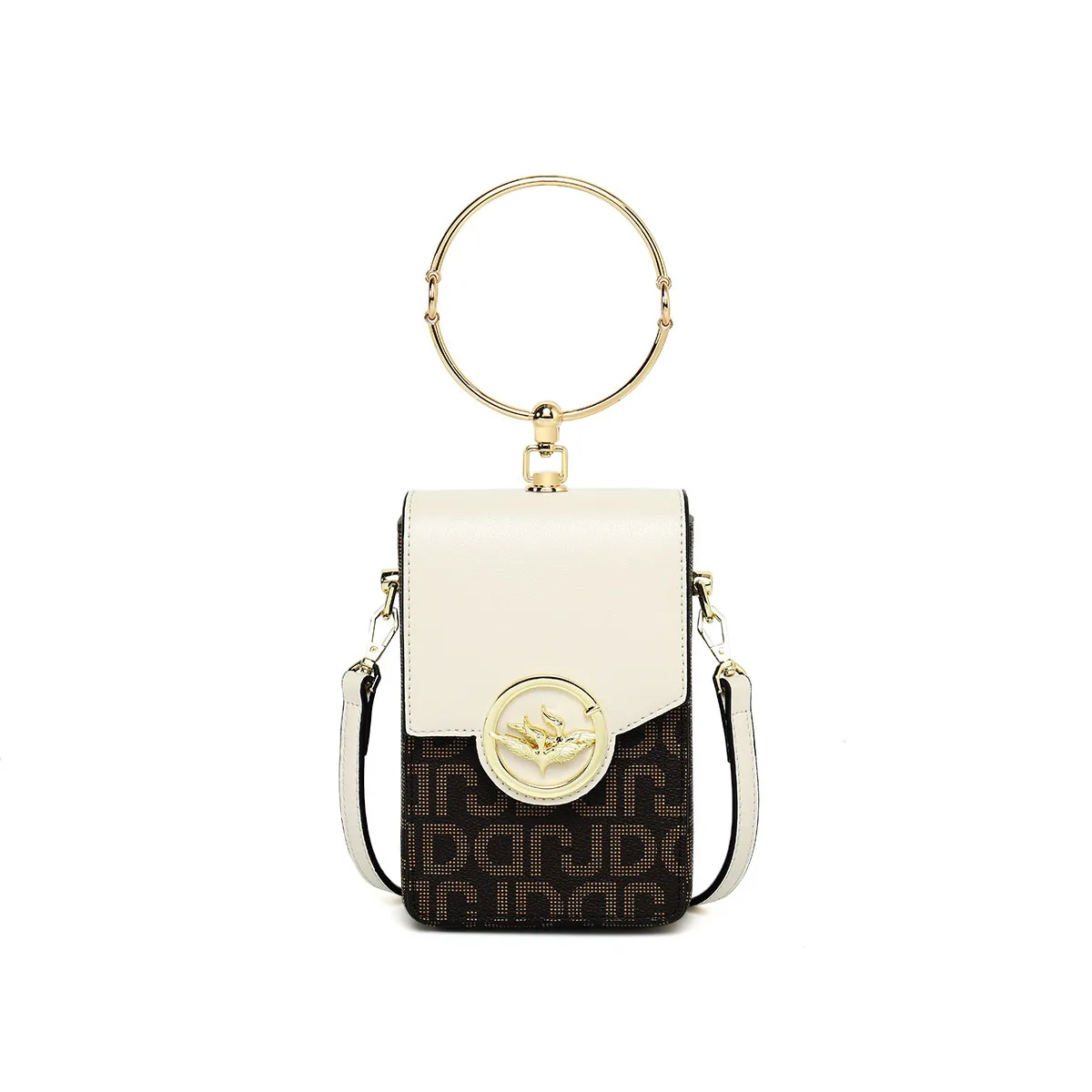 

New Style Mobile Phone Bag Unique Cool Versatile Printed Contrast Color-Style Hardware Decorative Ring Hand Mini Small Shoulder
