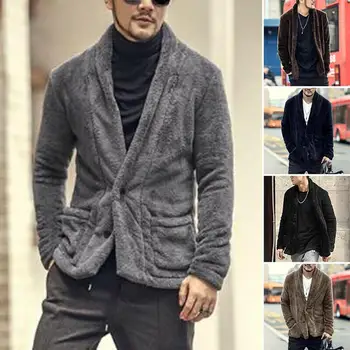 

Coat Men Winter Solid Color Long Sleeve Faux Fur Coat Warm Thickened Blazer Coat