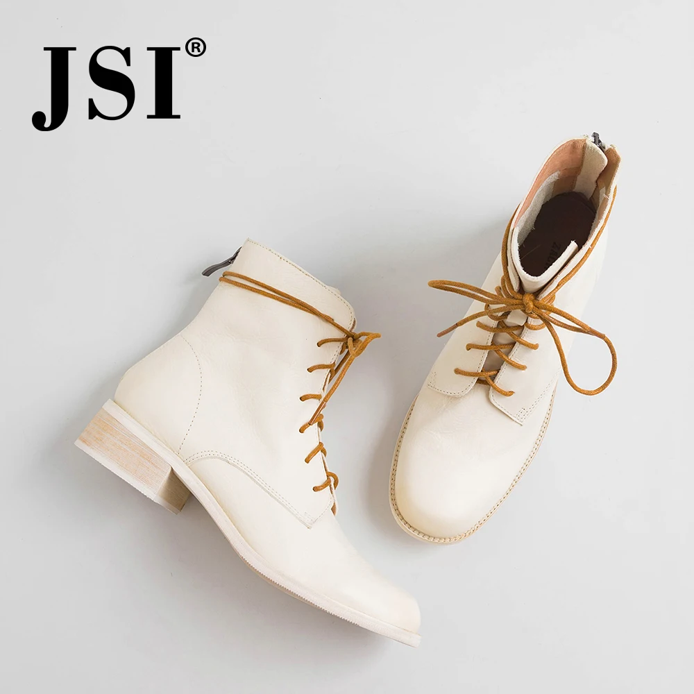JSI/женские ботинки однотонная женская обувь из натуральной кожи на шнуровке с